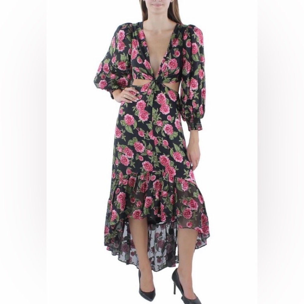 Alice + Olivia Black and Pink Floral High Low Dress